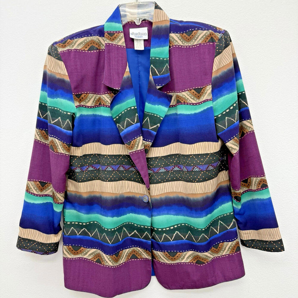 Jordana Medium 10/12 Jacket Blazer Coat Multicolor Geometric Made in USA Vtg 80s